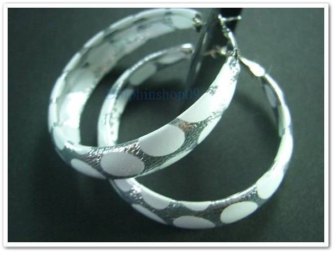 Silver White Dot C Ring Hoop Earrings Diameter 4.5cm