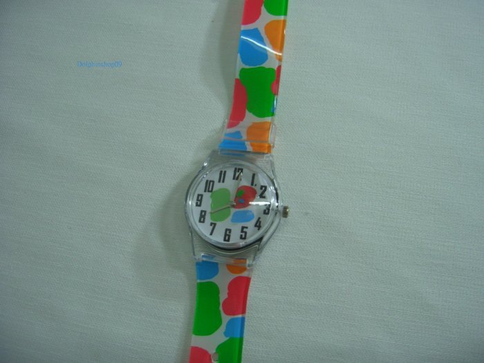 Colorful Dots Round Case Plastic Quartz Wrist Watch w/ Battery