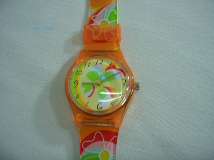 Orange Round Case Plastic Quartz Wrist Watch