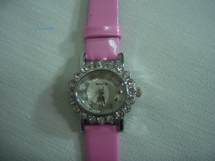 Pink Leather Oval Antique Stone Quartz Wrist Watch