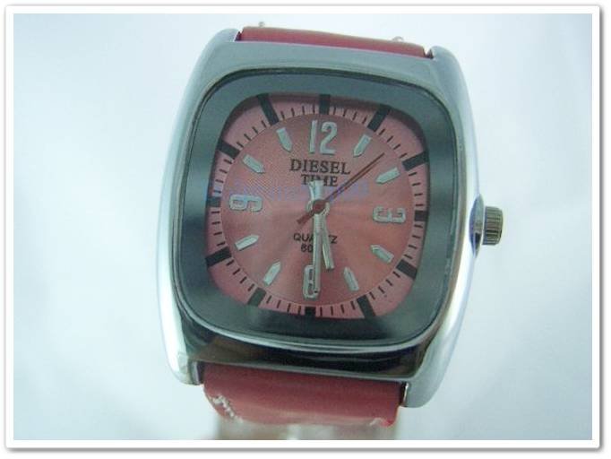 Pink Square Case Leather Band Arabic Wrist Watch