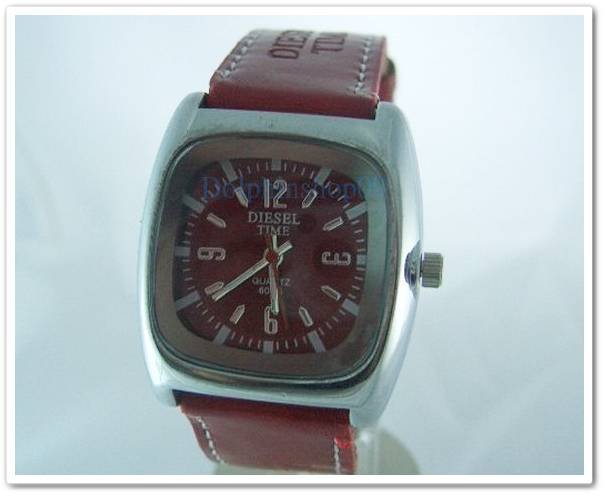 Red Square Case Leather Band Arabic Wrist Watch
