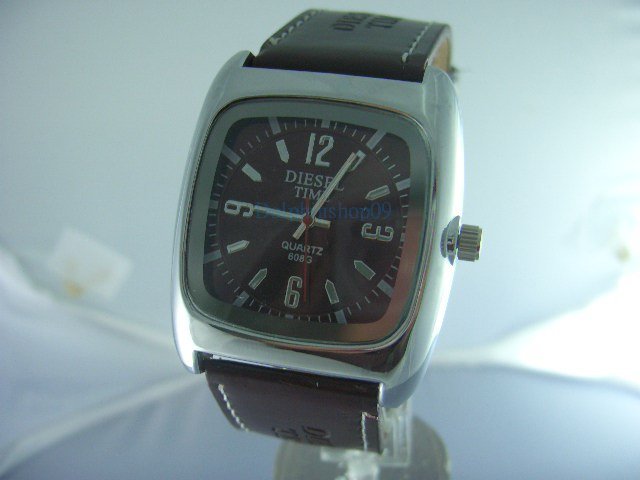 Brown Square Case Leather Band Arabic Wrist Watch