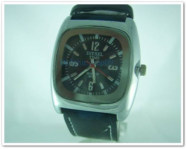 Black Square Case Leather Band Arabic Wrist Watch