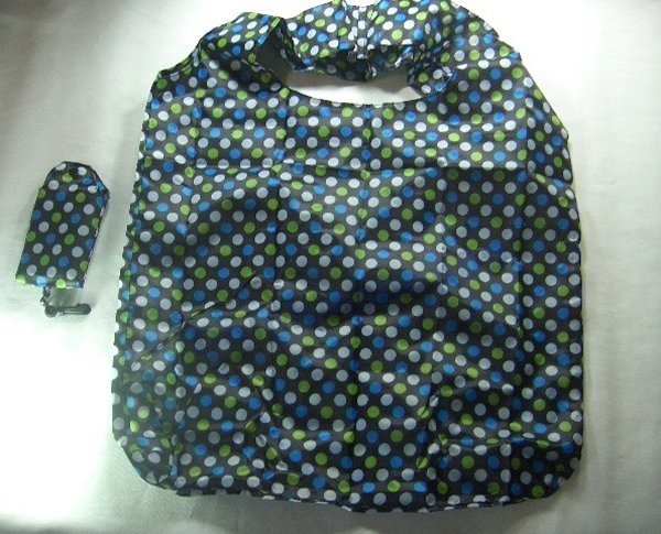 Pocket Foldable Blue Colorful Dot Nylon Econ Shopping Tote Bag w/ Clip