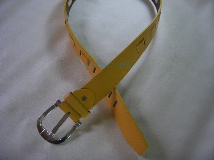 Yellow Thick Leather Waist Belt 35inch - 39inch