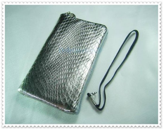 Shining Silver Cell Phone Bag Case Pouch w/ Strap