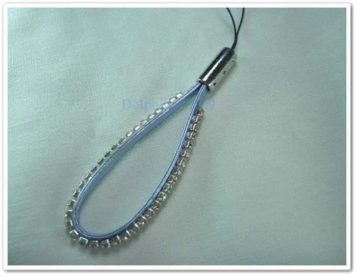 Short Light Blue Cell Mobile Phone Leather Stone Strap