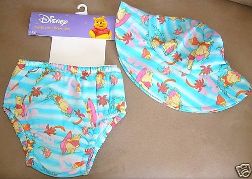 DISNEY WINNIE THE POOH SUN HAT AND DIAPER SET 18 MONTHS