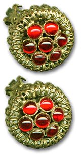 Antique Goldtone Earrings, Red Stones