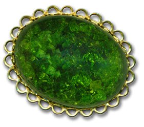 Oval Goldtone Brooch with Green Stone