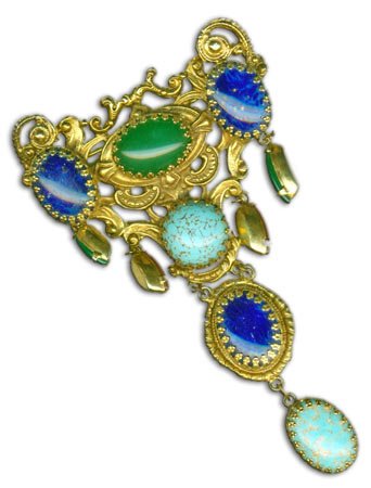 Large Goldtone Brooch with Stones