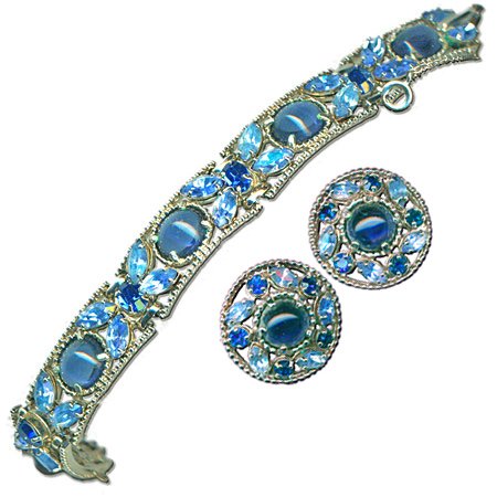 Round Blue & Silver Earrings and Bracelet Set