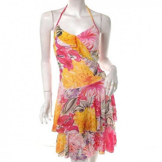 ARTSY PAINTERLY FLORAL ART SPRING TIERED 80S INSP DRESS SM FREE SHIP!