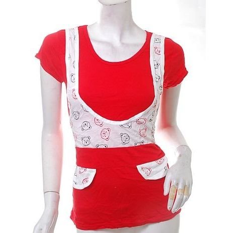 cute teddy bears print insert diy indie emo babydoll top free ship!