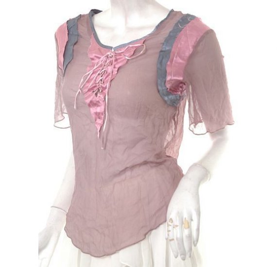 unique haute runway vintage 80s style sheer chiffon satin lace-up sporty top m free ship!