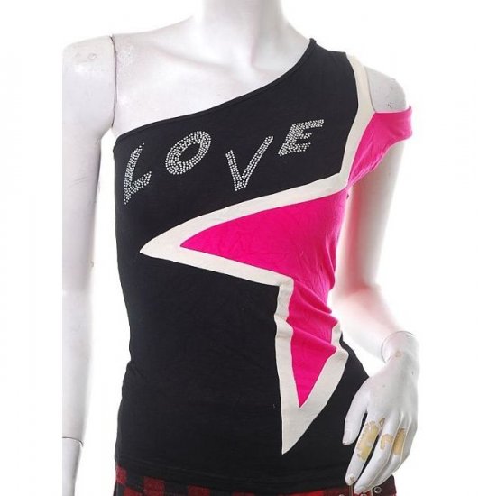 unique 80s asymmetrical urban punk shoulder slash pop art top s-m free ship!