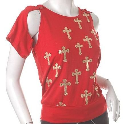 gothic joan of arc insp crosses unique "armoured" sleeves top m-l free ship!
