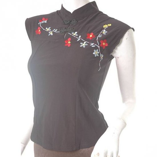 sexy high neck oriental chinese insp femme fatale embrd top s free ship!