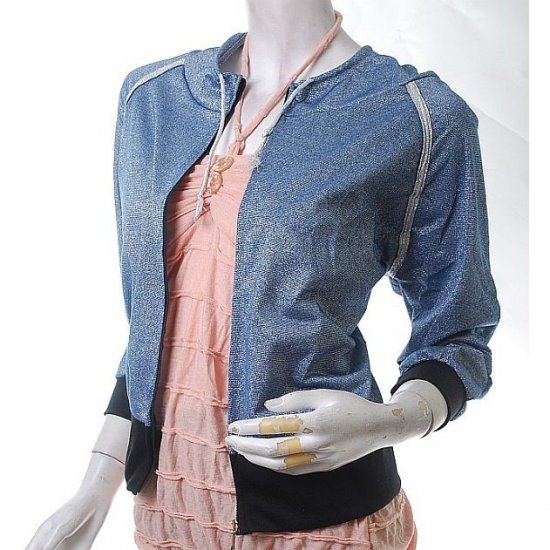 unique hip & haute futuristic urban glam glitter frosty blue hoodie jacket s-m free ship!