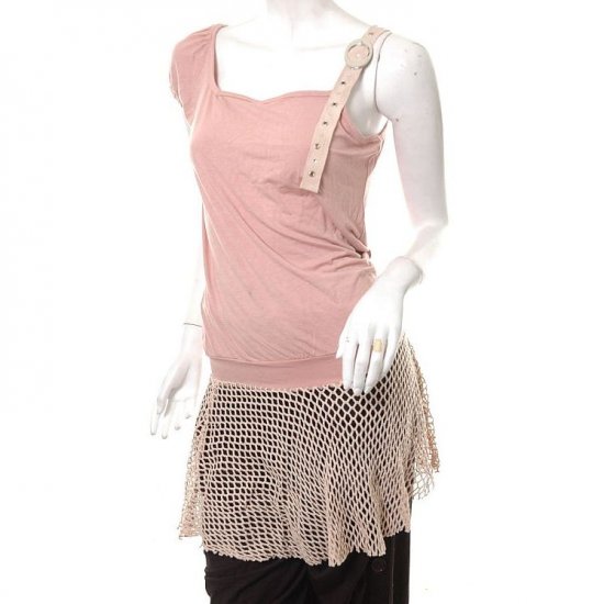 runway asymmetry mesh buckle one shoulder 80s futuristic mini dress long top s-l free ship!