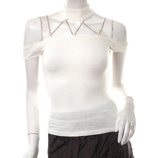 goth punk metal chains choker biker top unique 80s style m-l free ship!