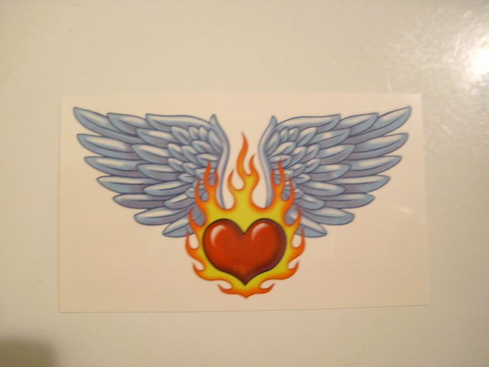 Girls Lower Back Temporary Tattoo (Burning Heart With Wings)