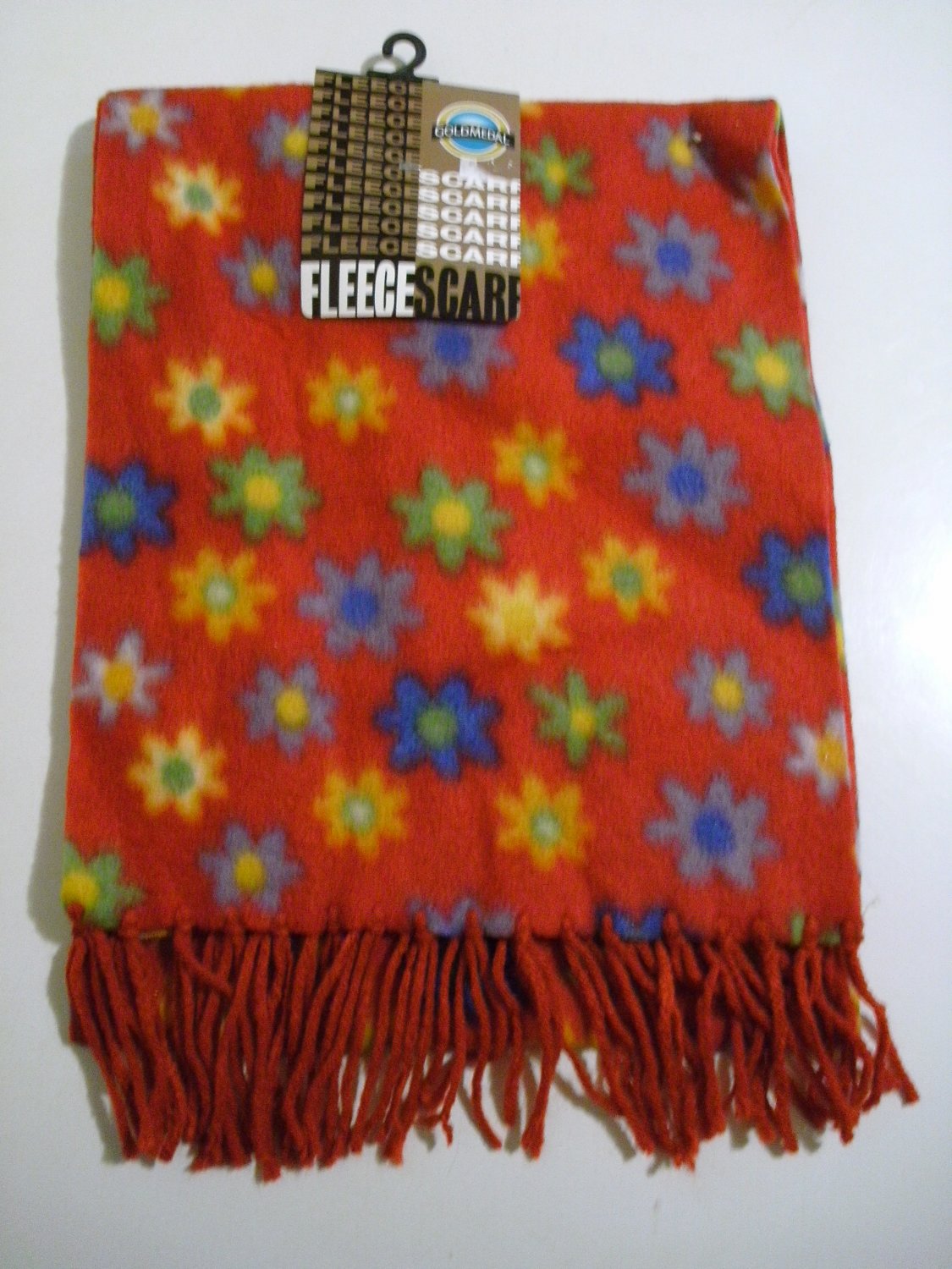 Gold Medal Fleece Scarf - Red/Floral Pattern - New