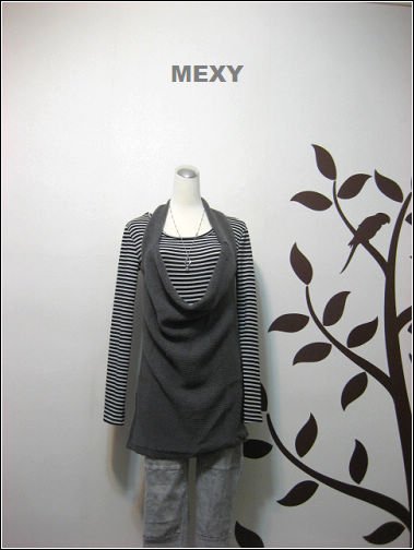 Two piece knitted grey top with Strip shirt