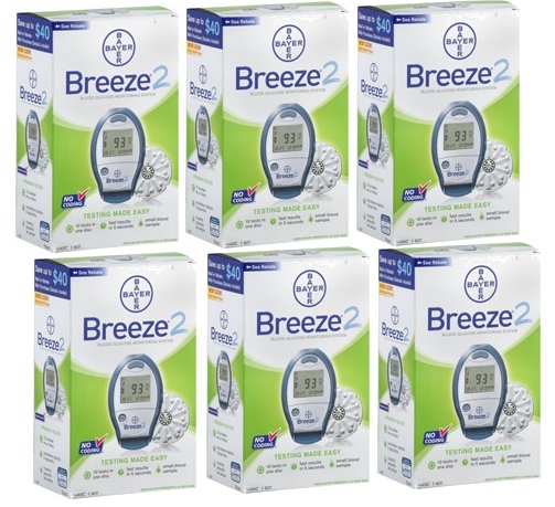 Lot of 6 Brand New Bayer Breeze 2 Blood Glucose Meter Diabetes Monitors