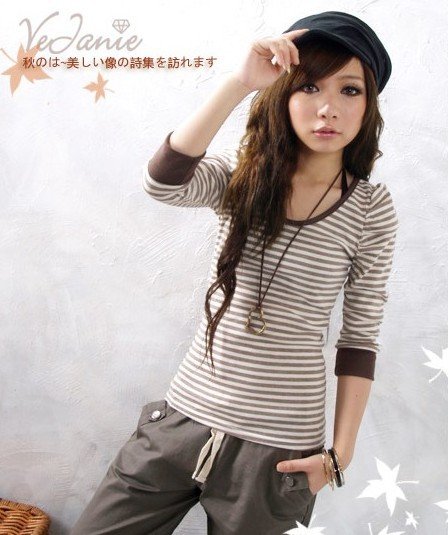 Contrast Sleeve Tee ~Choc