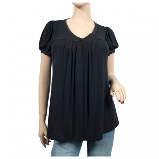Black Draped Scoop Neck Short Sleeve Plus Size Top 4X