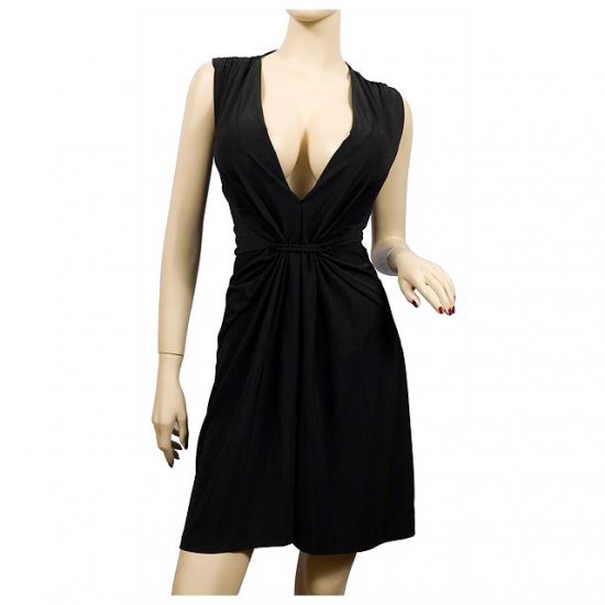 Sexy Black Low Cut V-Neck Plus Size Mini Dress 1X
