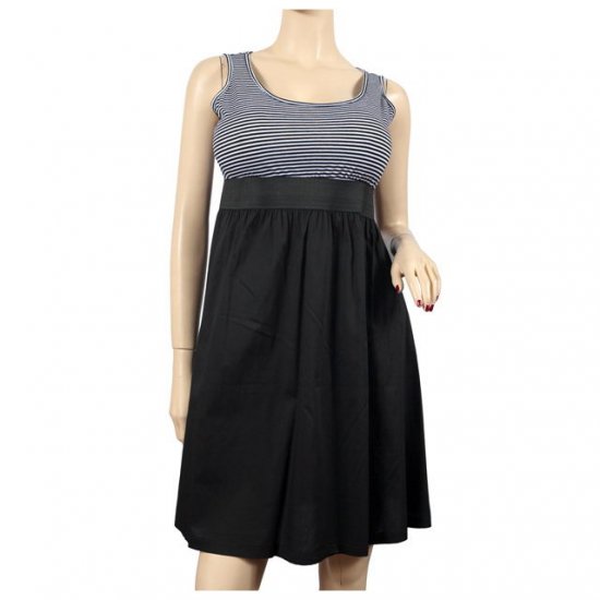Black White Stripe Print Plus Size Mini Dress 2X