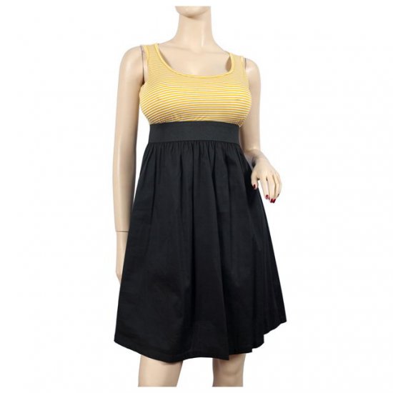 Yellow Black Stripe Print Plus Size Mini Dress 1X