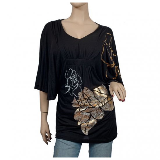 Black Kimono sleeve Floral print Plus size top 3X