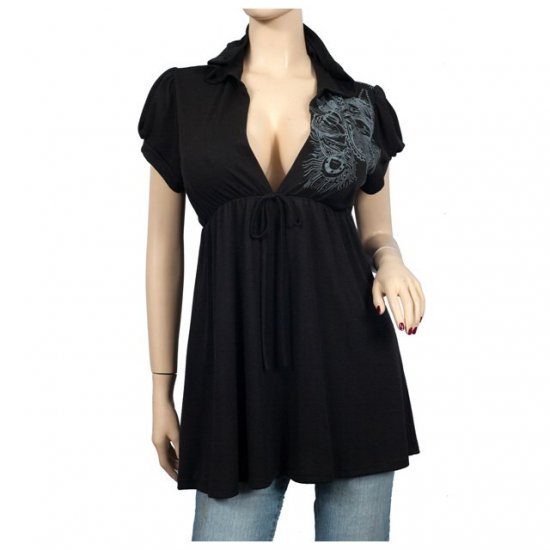 Black Deep cut Plus size Hoodie top 2X