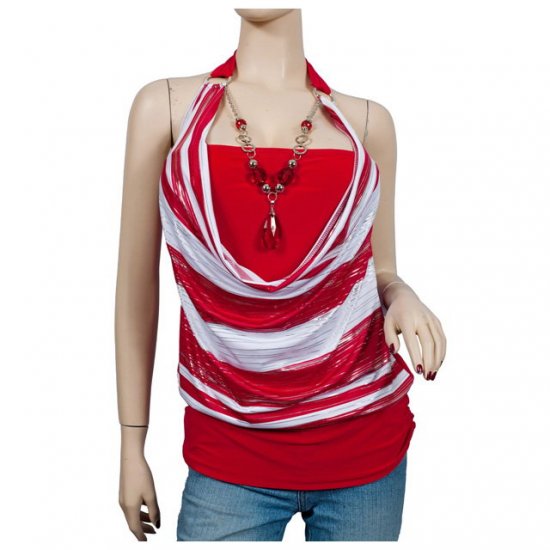Red Glitter print Necklace O-ring Plus size top 2X