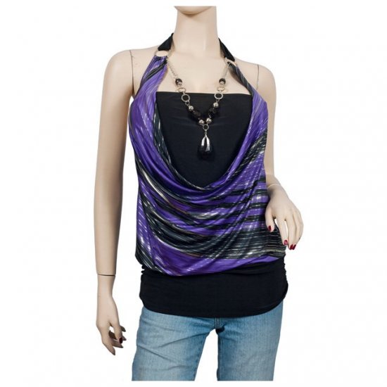 Purple Glitter print Necklace O-ring Plus size top 2X