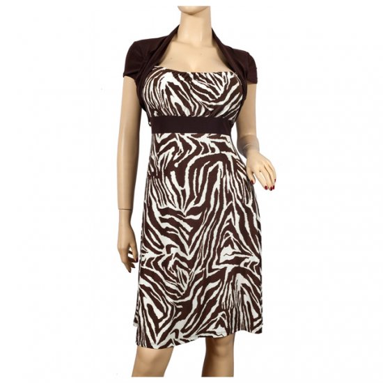 Brown Animal Print Faux Shrug Plus Size Dress 1X
