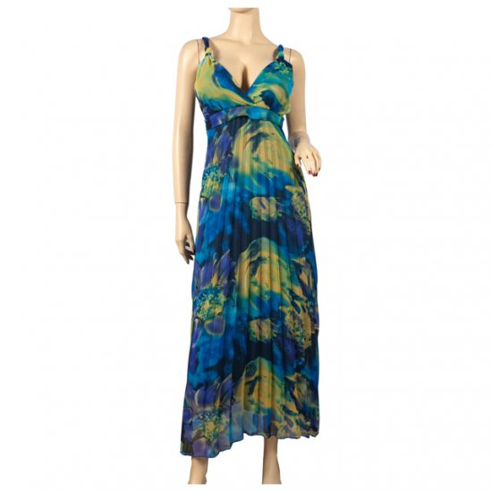 Sexy Blue Chiffon Plus Size Cruise Maxi Dress 1X