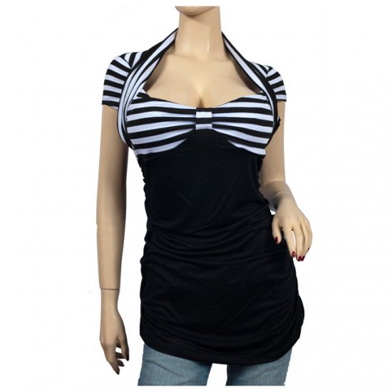 Black Stripe Low Cut Square Neck Plus Size Tunic Top 1X