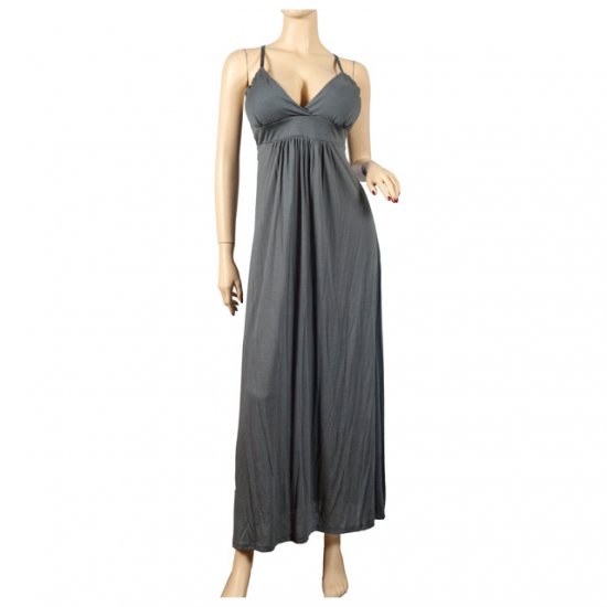 Sexy Gray Empire Waist Deep Cut Plus Size Maxi Dress 5X