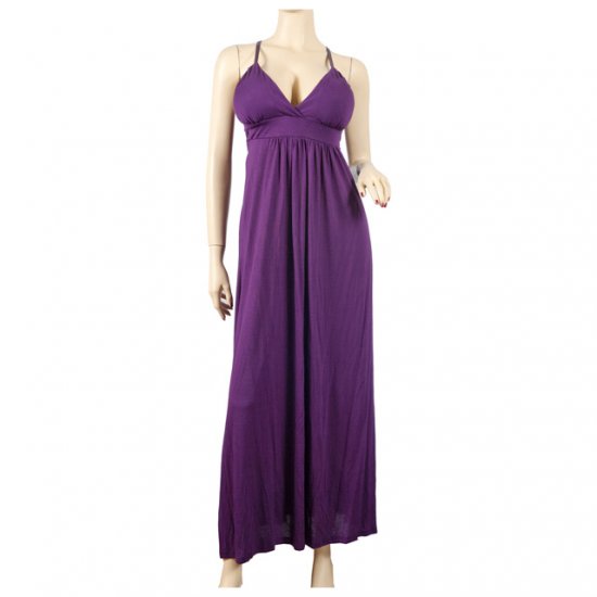 Purple Empire Waist Deep Cut Plus Size Maxi Dress 2X
