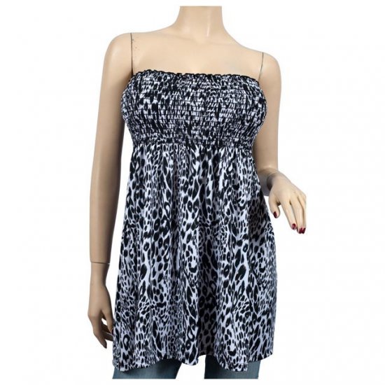 Sexy Animal Print Smocked Babydoll Plus Size Top 2X