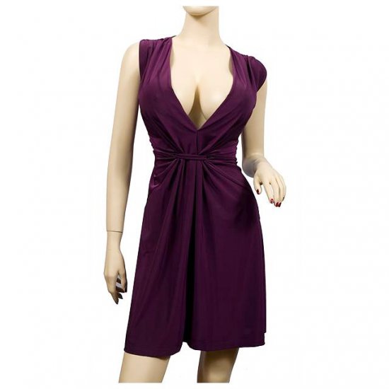 Sexy Purple Low Cut V-Neck Plus Size Mini Dress 1X