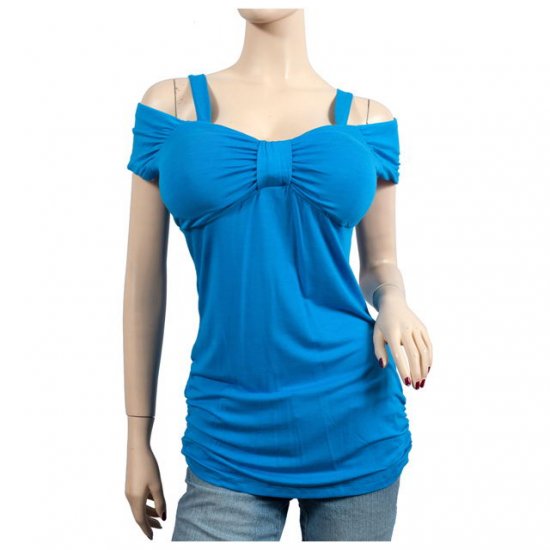 Blue Ruched Bodice Off Shoulder Plus Size Top 3X