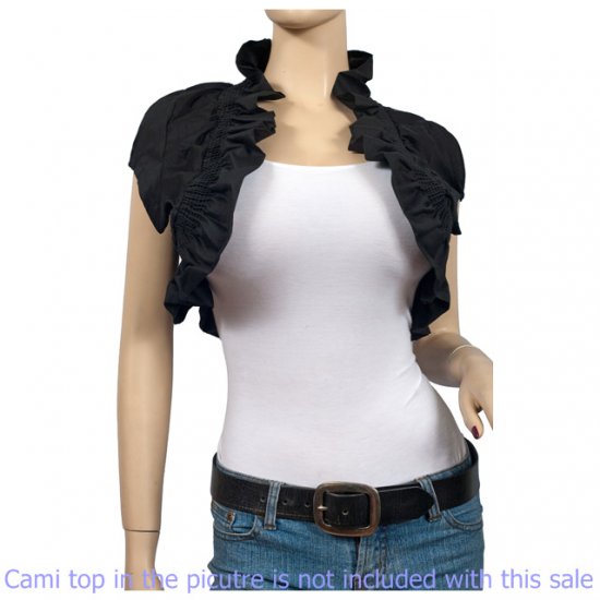 Black COTTON Ruffled Collar Plus Size Bolero Shrug 2X