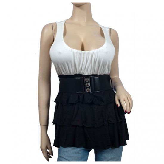 White Belt Accent Layered Plus Size Tunic Top 3X