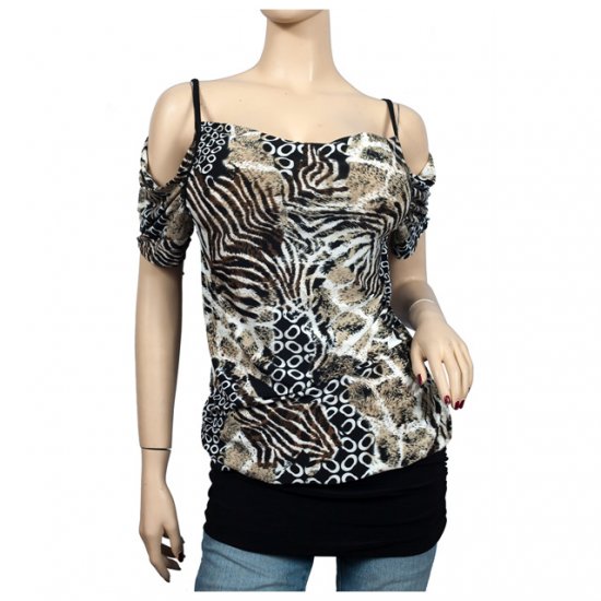 Black designer print off shoulder plus size top 2X